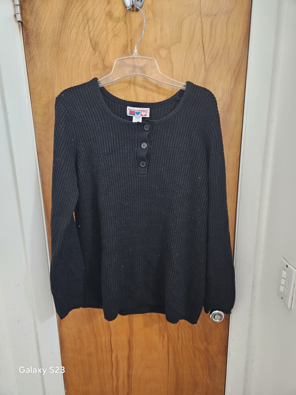 Women's Black Ribbed Henley Sweater - Cozy Crewneck